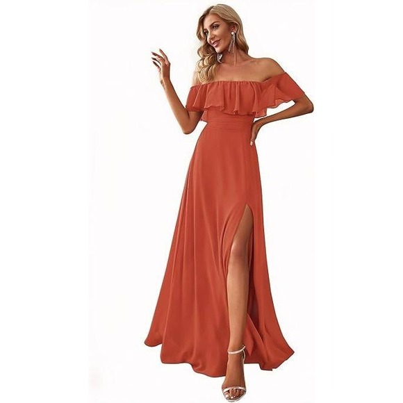 Dresses & Skirts - Ever-Pretty Women's Elegant OTS Side Split High Waist Flowy Chiffon Maxi‎ sz 16